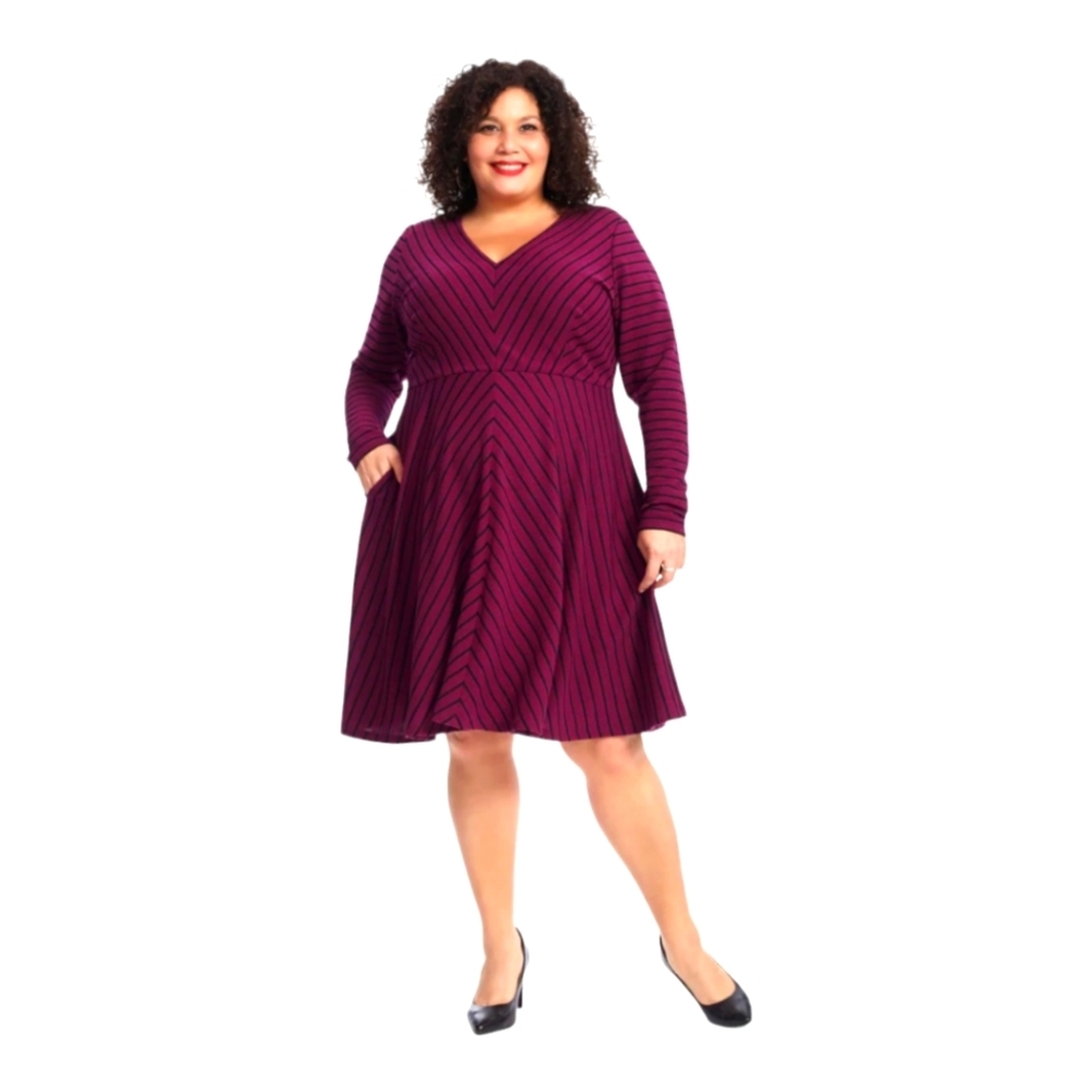 Hutch Anthropologie Purple Striped Lined Jersey Fit & Flare Dress Size 2X Comfy